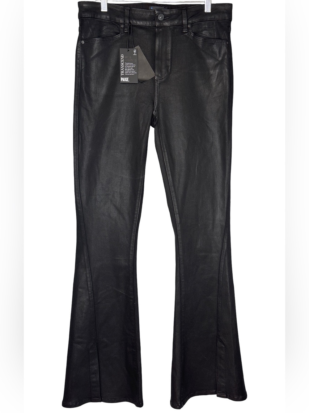 PAIGE Black High Rise Coated Flare Jeans NWT Waist 36 - Picture 4 of 14